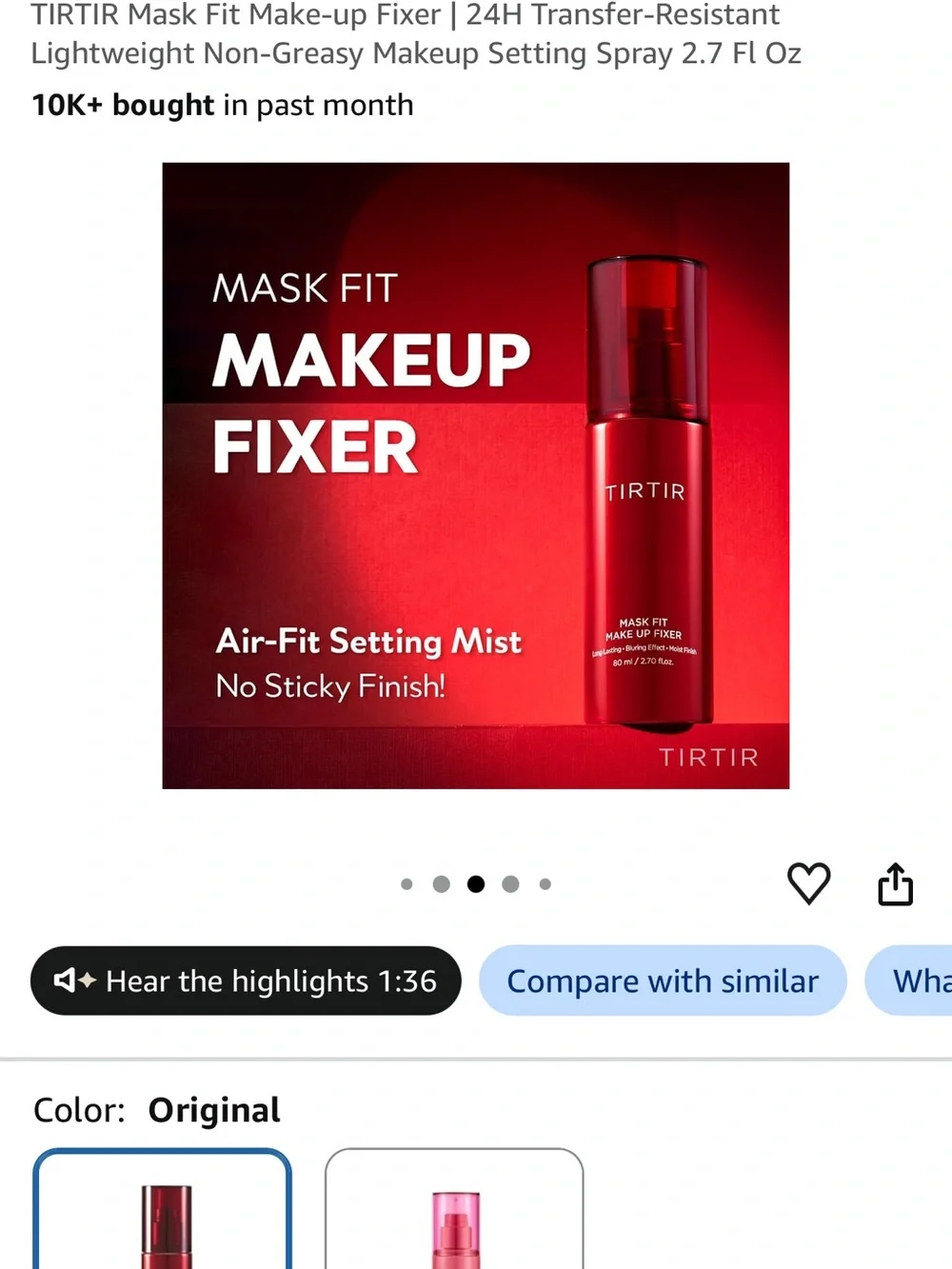 TIRTIR Mask Fit Makeup Fixer Setting Spray — Red